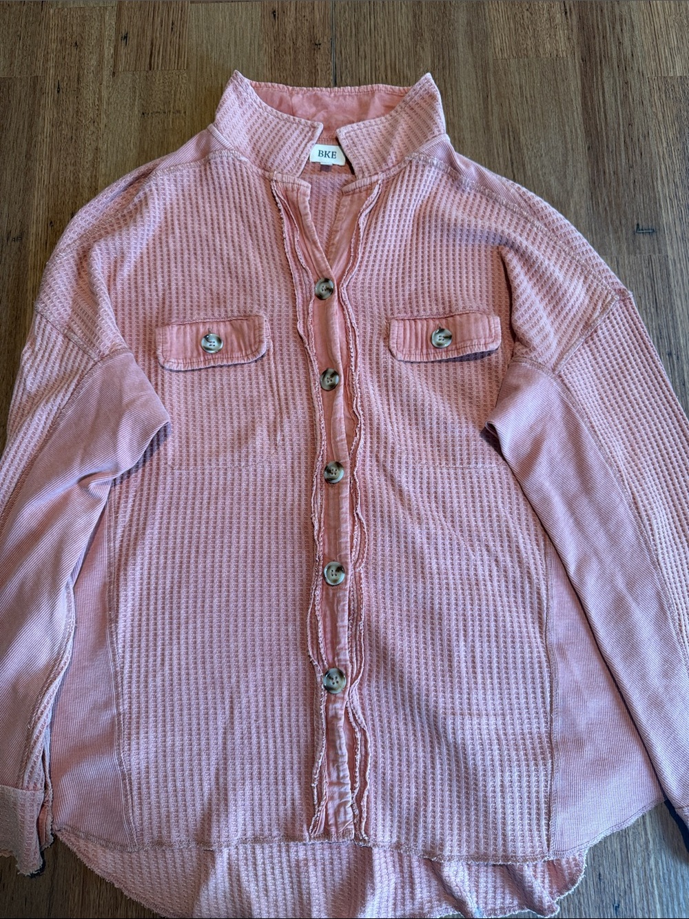 BKE Blush Pink Waffle-Knit Button Front Shirt